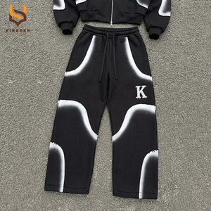 Fabricante de Ropa Deportiva, Traje Deportivo Personalizado con Lavado Ácido, Traje Deportivo Holgado Liso para Hombre, Conjunto de Sudadera y Pantalones Deportivos con Corte Acampanado - Product Image 4