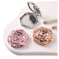 Miroir de poche compact pliable double face en plastique en forme de rose, vente en gros
