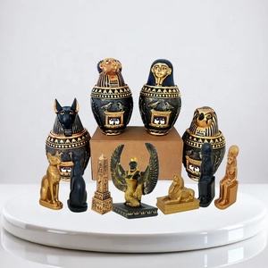 Urne égyptienne en résine personnalisée, décoration de l'Égypte ancienne, contenant pour les cendres de <span class=keywords><strong>chat</strong></span>, sculpture artistique peinte à la main, <span class=keywords><strong>sphinx</strong></span>, visage humain, décoration de table - Product Image 1