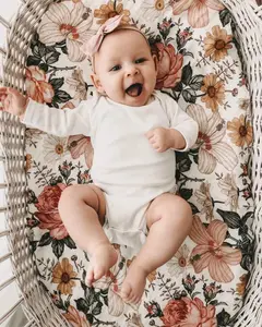 Oem椭圆形摇篮婴儿床床垫套100% 纯棉运动衫婴儿婴儿床套装床单