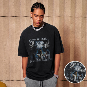 เสื้อยืดฟอกหิมะแนววินเทจสำหรับผู้ชายปรับแต่งได้250กรัมพิมพ์ลายสตรีทไซส์ใหญ่พิเศษสำหรับฤดูร้อนขายส่งสไตล์ยุโรป - Product Image 1