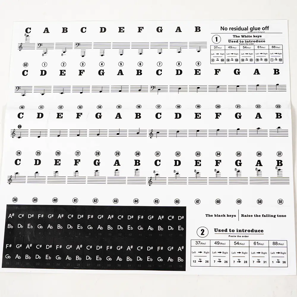 Amovible Transparent avec 88/61/54/49/37 Piano clavier autocollant touches de Piano autocollant pour enfants apprenant Piano