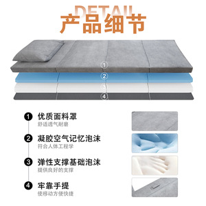 <b>Folding</b> <b>Bed</b> With Sponge Mattress 1.0m Light Gray And Black Medium Soft Foam Mattress For Student Dormitory Use - Product Image 2