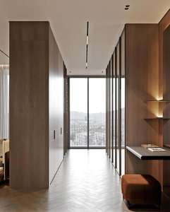 เฟอร์นิเจอร์ห้องนอนที่ทันสมัยระดับไฮเอนด์ตู้เสื้อผ้าไม้วีเนียร์เนื้อธรรมชาติเป็นมิตรกับสิ่งแวดล้อมพร้อมประตูกระจกโลหะไดโอดเรืองแสง - Product Image 2