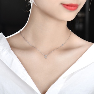 Gioielli da Donna, <span class=keywords><strong>Collana</strong></span> con Catena Minimalista a <span class=keywords><strong>Lettera</strong></span> <span class=keywords><strong>C</strong></span> in Argento Sterling 925, Placcata in Oro Bianco con Zirconi Incastonati - Product Image 3