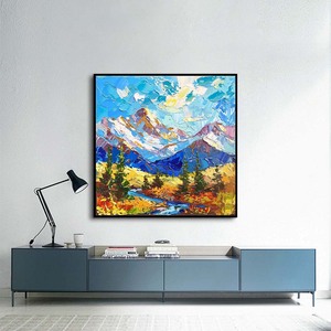 Grand Mur Art Décoration Crème Style <span class=keywords><strong>Couteau</strong></span> <span class=keywords><strong>Peinture</strong></span> Paysage <span class=keywords><strong>Peinture</strong></span> à l'Huile Paysage de <span class=keywords><strong>Montagne</strong></span> Enneigée Revêtement Épais <span class=keywords><strong>Peinture</strong></span> sur Toile - Product Image 2