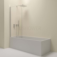 Paroi de douche pivotante sans cadre pour baignoire, profil mural noir mat, porte de douche en verre trempé