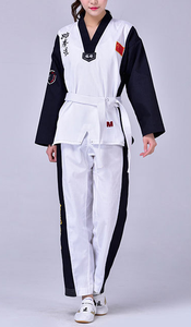 Ropa de artes marciales con logotipo personalizado, uniforme de taekwondo <span class=keywords><strong>TKD</strong></span>, dobok, taekwondo, azul y rojo - Product Image 5
