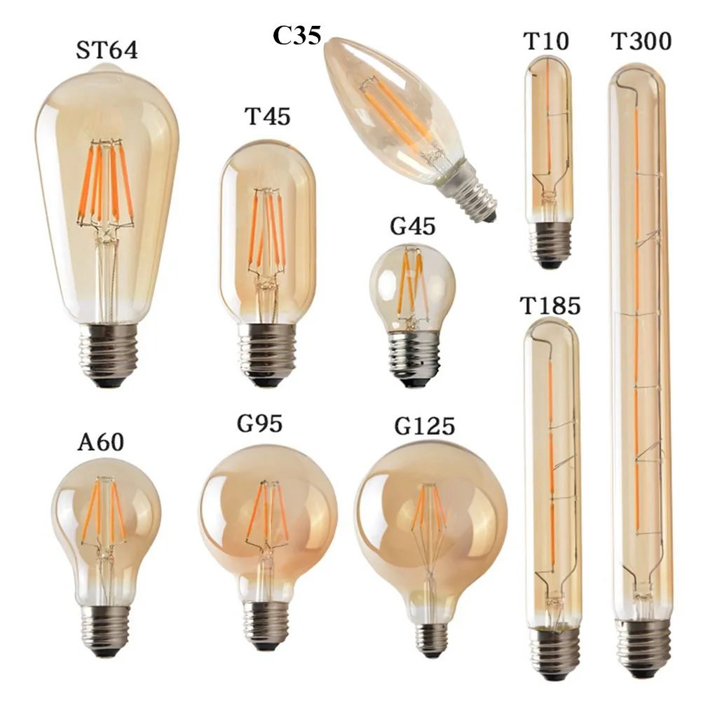 Vintage Edison LED-Stromsparlampe 2 W 4 W 6 W 8 W Bernsteinglas warme gelbe Lichtquelle retro-LED-Glohlampenleuchten
