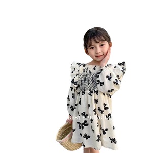 Robe en coton imprimé floral pour bébé et enfant, style coréen, beige, manches bouffantes, broderie sur la poitrine, robes pour enfants - Product Image 6