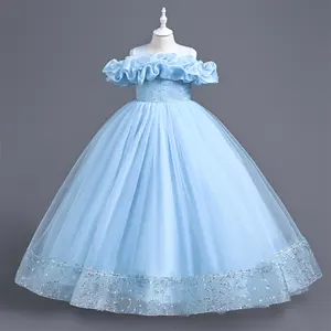 Custom Logo Wholesale Girls' Dress New Children's Dress Mesh Pommel Skirt Long Foreign Style Dress Children's Princess