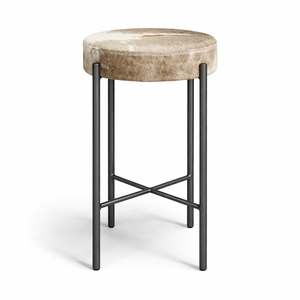 Tabourets de bar portables d'inspiration vintage avec assise en cuir à poils, structure métallique pour décoration rustique de cuisine, îlot, chambre, école ou bar - Product Image 1