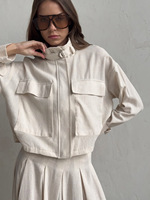 Ensemble jupe deux pièces pour femme, jupe midi plissée beige, veste courte taille haute, tenue vintage d'automne, fabricant en gros