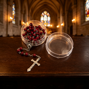 Rosario Católico con Cruz Plateada, Cuentas de Madera Religiosas y Mini Cuentas de ABS/Aleación de Zinc que Brillan en la Oscuridad, Centro de Mesa al por Mayor - Product Image 1