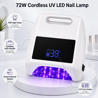 Lampe à ongles UV LED rechargeable 72W sans fil avec poignée, 36 perles, capteur automatique, séchoir à gel pour manucure en salon ou à domicile