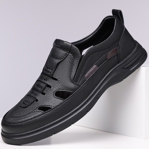 Sandalias de cuero huecas de verano para hombre, zapatos transpirables con orificios, sandalias de punta cerrada con suela suave para exteriores - Product Image 2