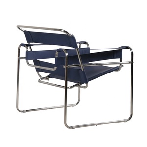 Mediados de siglo moderno Bauhaus ocio estilo sillín cuero Acero inoxidable Tubular sillón Silla de salón - Product Image 3