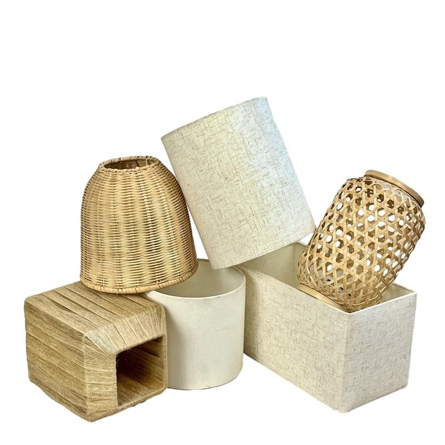 Wholesales Custom Farmhouse Coastal Modern Rattan Lampshade Indoor Table Lamp Interior Ceiling Hanging Woven Handmade