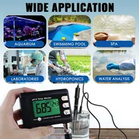 Alat Ukur PH Digital Plastik Profesional Akurasi 0.1 untuk Akuarium, Monitor Kualitas Air Multi-parameter dengan Tampilan Suhu