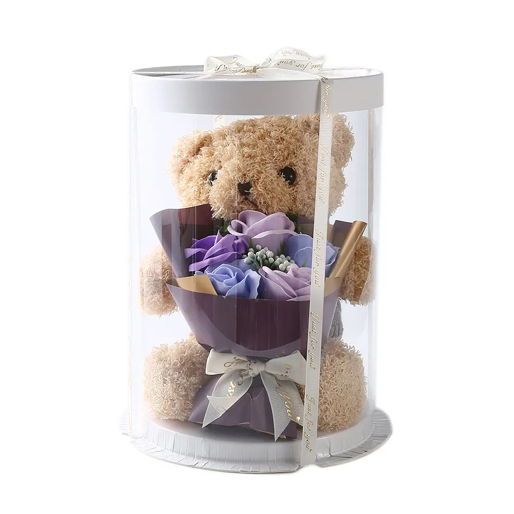 Top Fashion Valentine's Day Decoration Gift Artificial Flower Rose Soap Teddy Bear With Rose Flowers Bouquet