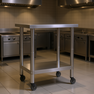 Table de travail pour cuisine commerciale 23,6x17,7x33,5 cm en acier inoxydable avec pieds réglables en hauteur et roulettes incluses - Product Image 2