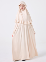 Ramadan 2 pièces moyen-orient musulmane fille Abaya ensemble couleur unie manches évasées robe dentelle foulard ensemble Dubai Robe turque