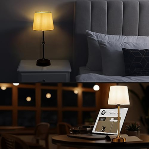Lampe de chevet rechargeable USB à intensité variable avec base dorée, lumière chaude et abat-jour en tissu pour la décoration de la chambre, du bureau ou de l'étude - Product Image 4