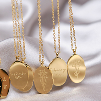 Colliers Pendentifs Fleur de Naissance Ovale Irrégulière Personnalisés en Acier Inoxydable Plaqué Or 18K pour Femmes Bijoux