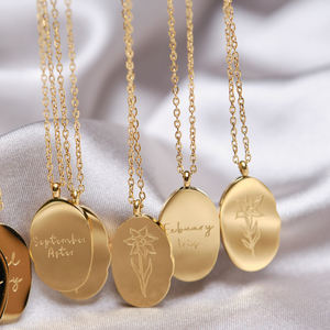 Collares Personalizados con Colgante de Flor de Nacimiento Ovalada Irregular en Acero Inoxidable Chapado en Oro de 18K para Mujer Joyería - Product Image 3