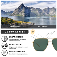 Lunettes de soleil polarisées hexagonales personnalisées avec logo OEM, monture en métal doré, double pont, verres verts, vente en gros