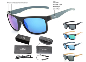 Gafas de Sol Deportivas Unisex con Logotipo Personalizado 2026, Lentes Polarizadas de Cristal, Montura Rectangular Azul Completa, TR90, Protección UV400 para Playa y Exteriores - Product Image 3