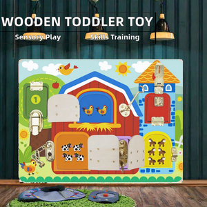 Tablero de Actividades de Madera para Niños Pequeños con Cerraduras y Pestillos, Aprendizaje Sensorial, Habilidades Básicas, Juguete de Viaje - Product Image 2