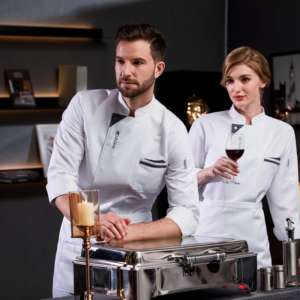 Moda blanco Triángulo Escote Uniforme Para Mesero De Restaurante Chef Uniforme Diseño Imagen - Product Image 2