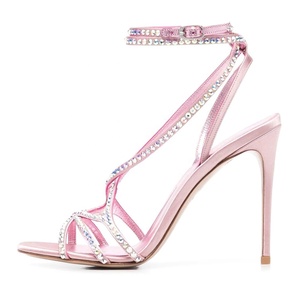 2022 estate Plus Size <span class=keywords><strong>sandali</strong></span> con <span class=keywords><strong>tacco</strong></span> alto cinturino con fibbia alla caviglia con cinturino in cristallo punta tonda scarpe fantasia in raso a spillo tacchi per le donne - Product Image 3