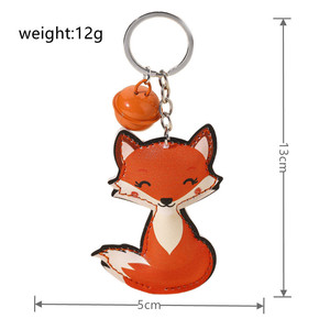 Fox Pendant Keychain PU Leather Cartoon Animal Car Key Accessory With Bell Charm - Product Image 3
