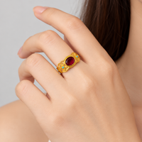 Bague de cocktail vintage plaquée or avec incrustation ovale de rubis et de turquoise pour femme, cadeau de mariage, bijoux