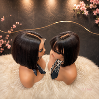 Perruque Bob en cheveux humains vietnamiens de 10 pouces, lace front 2x6, sans colle, prête à porter, avec tresses Expression et pré-étirée