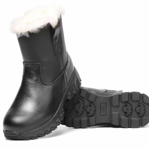 Botas de Nieve para Hombre, de Cuero Negro, Forradas de Piel de Oveja, Antideslizantes, Impermeables, para Invierno, con Tacón Bajo - Product Image 3