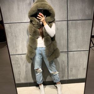 ファーベストフード付きファーフード付きコートノースリーブチョッキ女性服女性ジレファンシーフードフォックスファーベスト女性 - Product Image 5