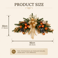 Guirlande de cheminée de Noël artificielle de 90 cm, durable, avec ruban doré, nœuds, boules décoratives et pommes de pin enneigées, pour la cheminée et la porte d'entrée