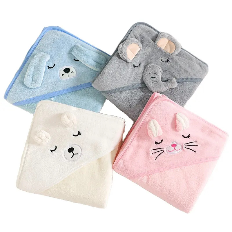 Serviette de bain pour enfants personnalisée au design animal Serviette de bain à capuche pour bébé en molleton de corail en velours absorbant doux