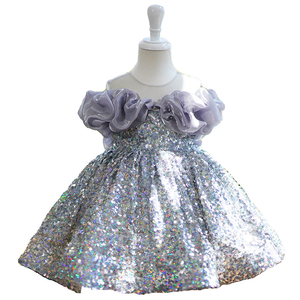 Abito <span class=keywords><strong>elegante</strong></span> da bambina di fascia alta per bambini con paillettes papillon monospalla vestito da ragazza - Product Image 6