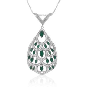 Jewelspaark Water Drop Pendant Necklace 2.50 Cttw White Green CZ 925 Sterling Silver Rhodium Plated Luxury 18-Inch <b>Rope</b> <b>Chain</b> - Product Image 1