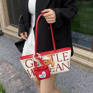 Bolso de hombro a cuadros de moda con estampado de oso de peluche, elegante y versátil bolso con bolsa pequeña - Product Image 5