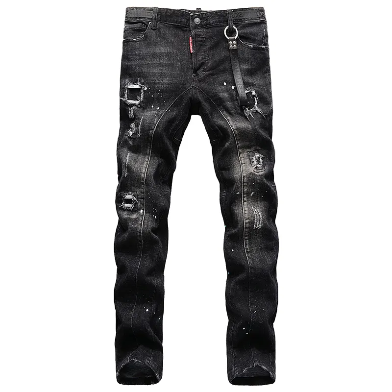 Stock Button Fly Waist 28 44 Herren Ripped Skinny Slim Fit Jeans hose Mode Herren Trendy Kleidung Black Jeans