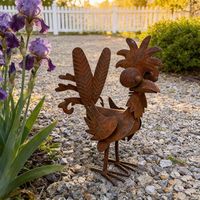 Statue de coq en métal rouillé Oniya, sculpture de poulet amusante à grands yeux, décoration d'extérieur pour ferme, pelouse, jardin, ornement artistique