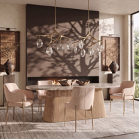 Grande table à manger en marbre, structure en bois de chêne massif, mobilier d'intérieur moderne et luxueux