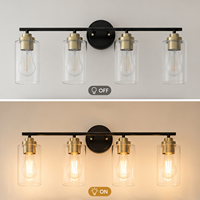 Appliques murales vintage à 4 lumières pour salle de bain, miroir noir, abat-jour en verre transparent, base d'ampoule E26 pour éclairage intérieur, couloir, porche