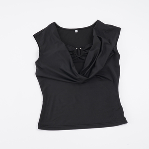 Women's Black Draped Neck Top Sexy Metal <b>Ring</b> Pleated Cutout Ruched Tube Top for 2026 Summer Fashion Street Wear - Product Image 6