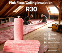 Laine de verre UL 723 ininflammable rose pour isolation de construction, rouleau pré-découpé R30 de 9,5 pouces pour plafond, pour les États-Unis